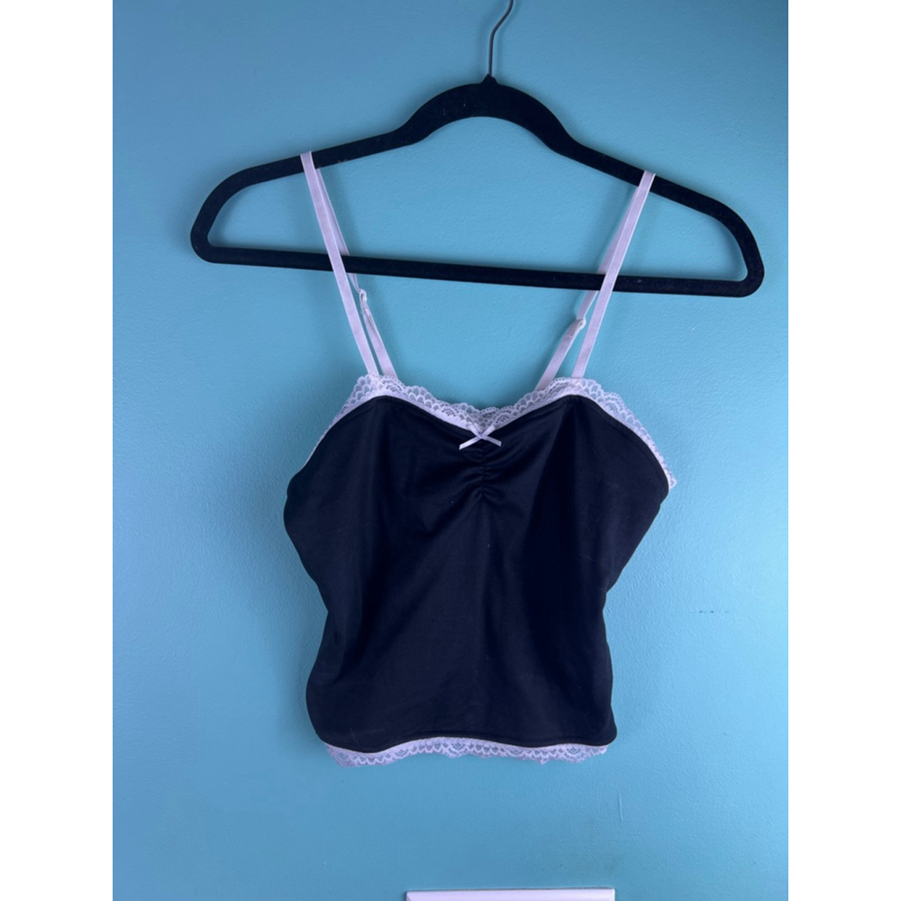 Women's Charlotte Russe Black & White Lace Trim Camisole Juniors S